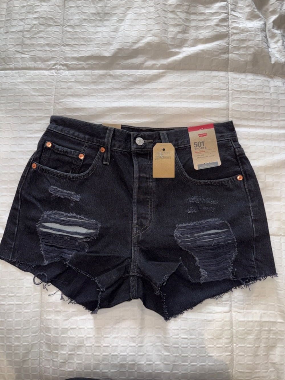 Levi's Black Distressed Denim Cutoff Shorts